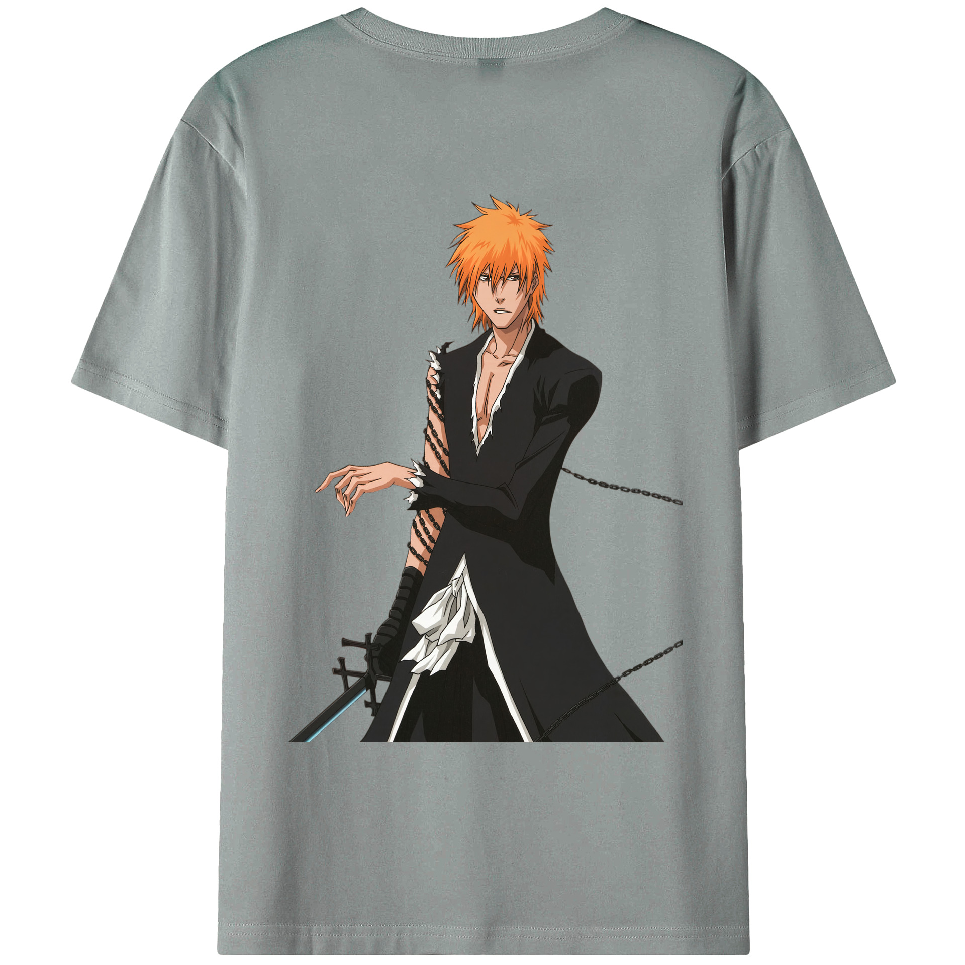 （画像用） ブリーチ 黒崎一護（くろさき いちご）BLEACH Kurosaki Ichigo 綿100％ メンズ半袖Tシャツ（バックプリント） 通気性